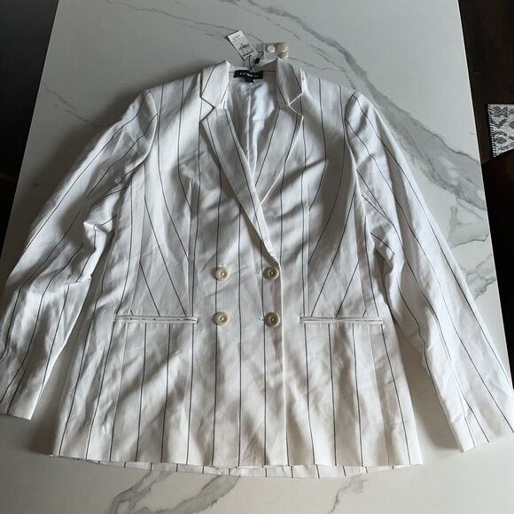 NEW EXPRESS $198 White Black Stripe Linen Blend Double Breasted Blazer Size XS - Picture 1 of 13